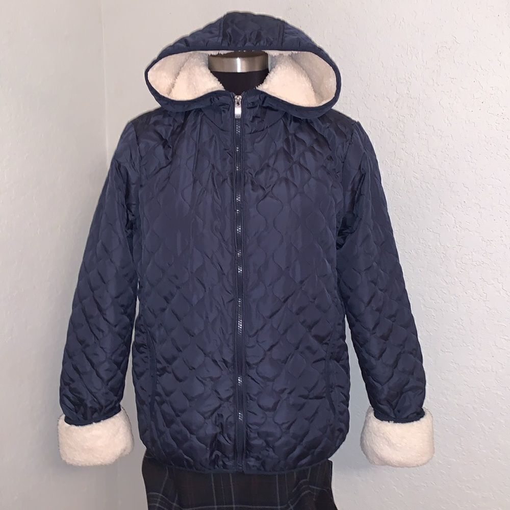 Ashley Outerwear Hooded Women’s Jacket Furry Fleece Full Zip Pockets Size M